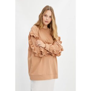Trendyol Beige Sleeve Frilly Knitted