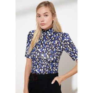 Trendyol Navy Blue Leopard Pattern Stand Up Collar Padded