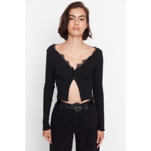 Trendyol Black Lace Detailed Crop Knitted