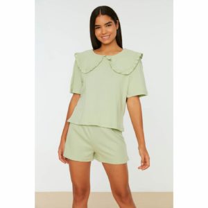 Trendyol Mint Collar Detailed Knitted Pajamas