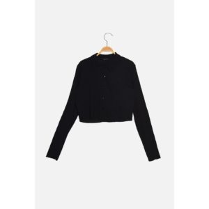 Trendyol Navy Blue Buttoned Polo Neck Crepe Crop