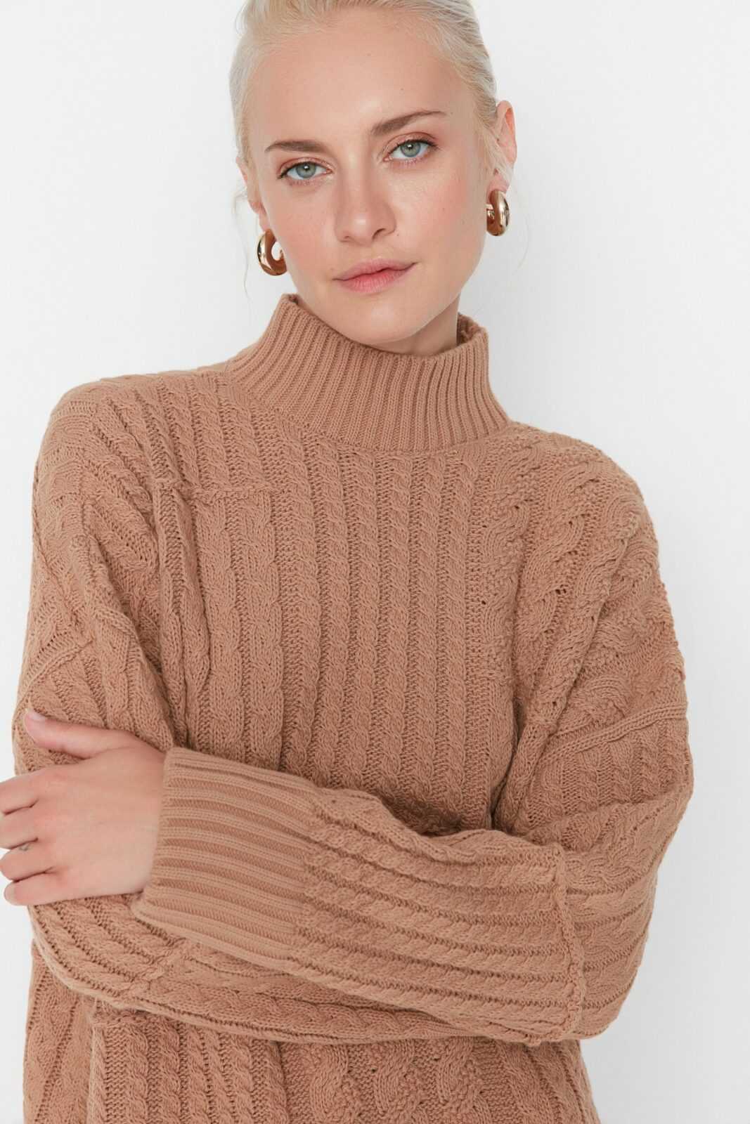 Trendyol Light Brown Oversize Knitted
