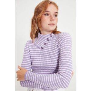 Trendyol Lilac Striped Collar Detailed