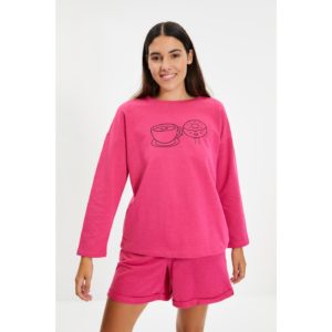 Trendyol Pink Printed Boyfriend Pattern Knitted Pajamas
