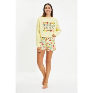 Trendyol Yellow Printed Knitted