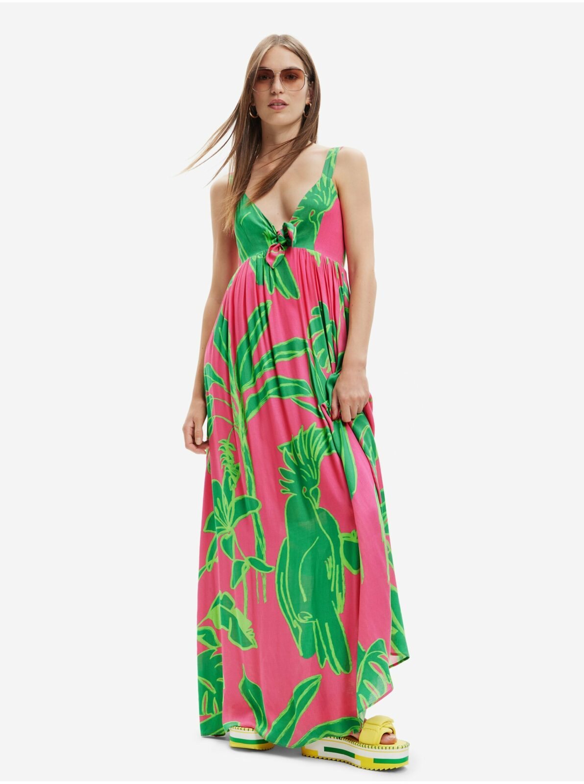 Zeleno-růžové dámské vzorované šaty Desigual