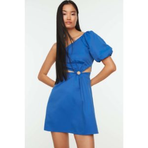 Modré dámské krátké asymetrické šaty