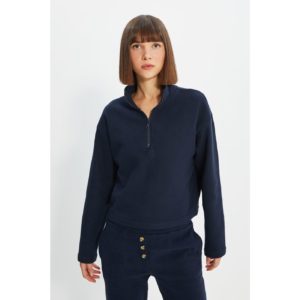 Trendyol Navy Blue Stand Up Collar Zippered Knitted