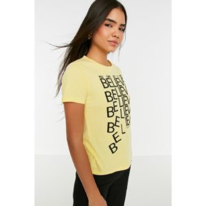 Trendyol Yellow Printed Basic Knitted