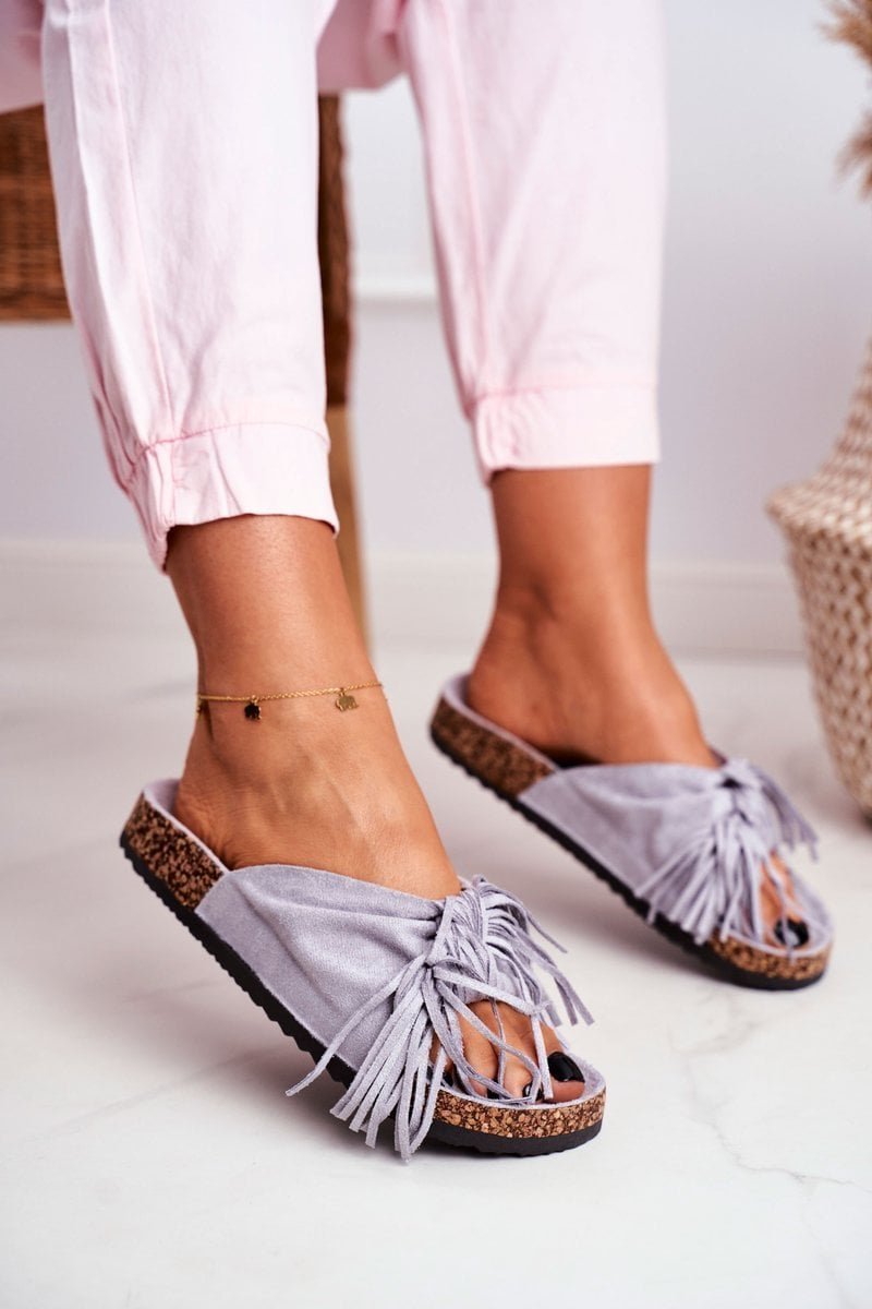 Women's Grey Flip-flops Tassels