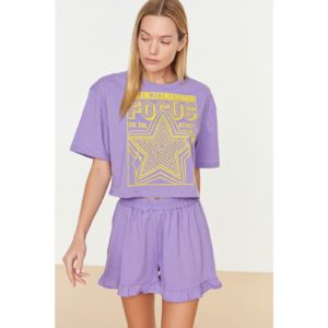 Trendyol Lilac Slogan Printed Knitted