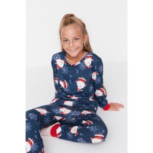 Trendyol Navy Blue Christmas Themed Girl Knitted Pajamas