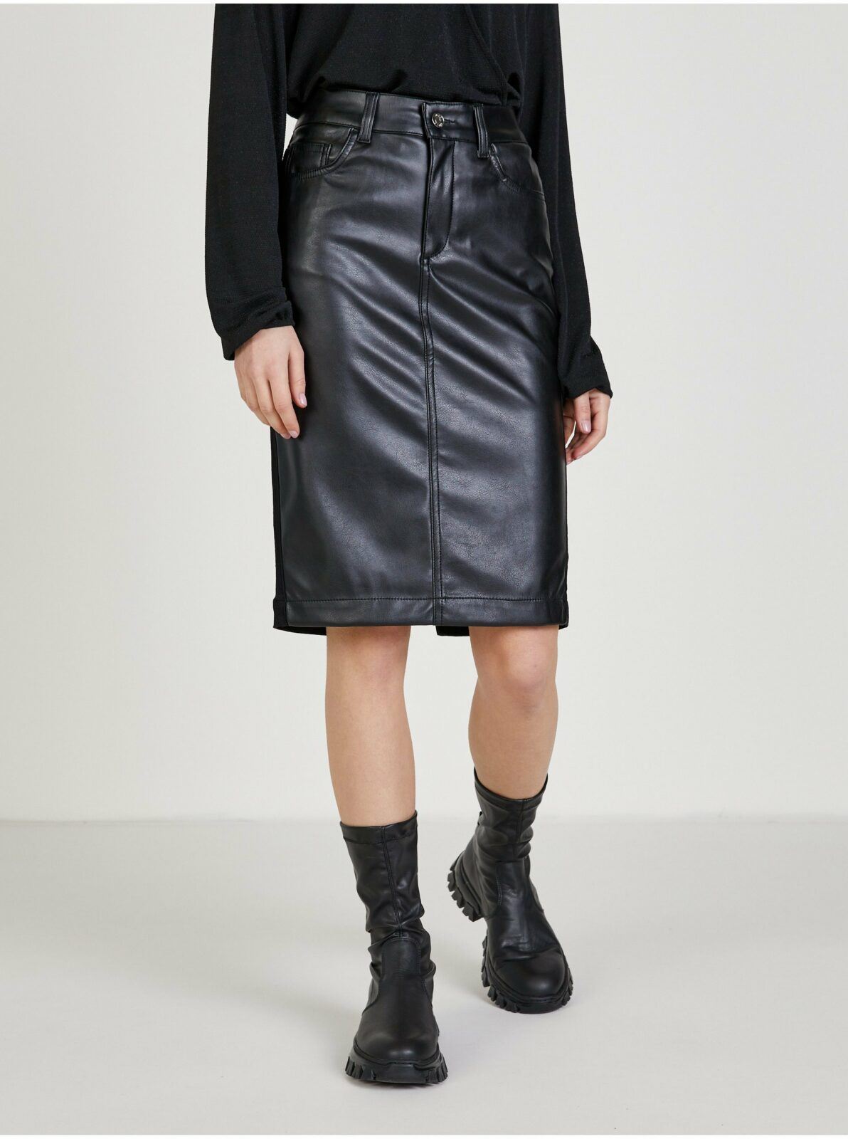 Černá dámská pouzdrová koženková sukně Liu