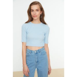 Trendyol Blue Low Back Ribbed Crop Knitted