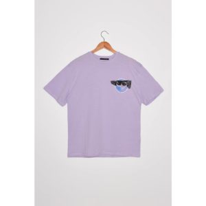 Trendyol Lilac Men's Wide Cut Short Sleeve Printed