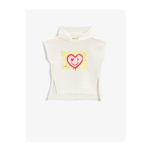 Koton Heart Printed Hooded Sleeveless Sweatshirt with