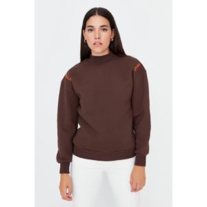 Trendyol Brown Stand Up Loose Raised Knitted