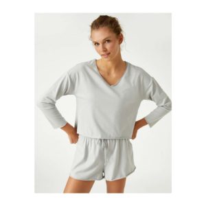 Koton V-Neck Cotton Long Sleeve Pajama