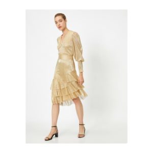 Koton Women's Asymmetrical Long Sleeve Shiny Dress