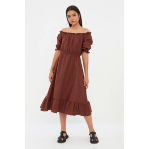 Trendyol Brown Pleated Dress