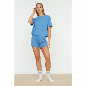 Trendyol Blue Basic Viscose Knitted Pajamas