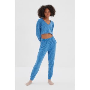 Trendyol Blue Yumos Fabric Knitted Pajamas