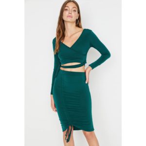 Trendyol Emerald Green Pleated Knitted