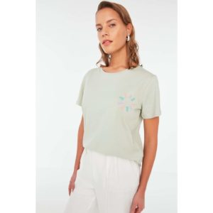 Trendyol Mint Printed Basic Knitted