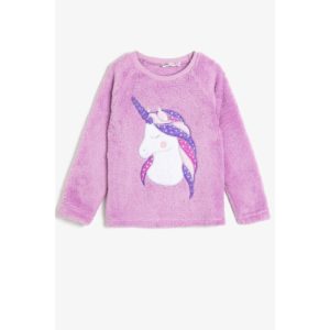 Koton Girl's Purple Unicorn Printed Fleece