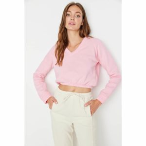 Trendyol Pink V-Neck Crop Raised Knitted