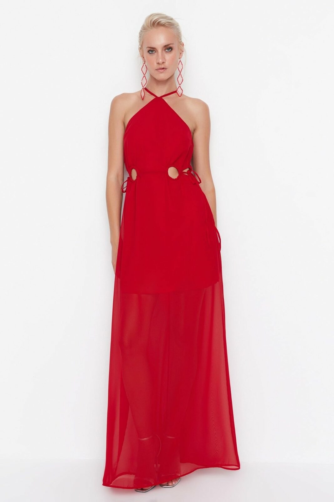 Trendyol Red Waist Detailed Evening Dress