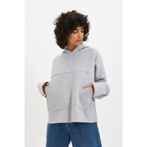 Trendyol Gray Kangaroo Pocket Hooded Oversize Knitted