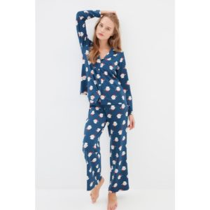 Trendyol Navy Blue Christmas Themed Knitted Pajamas