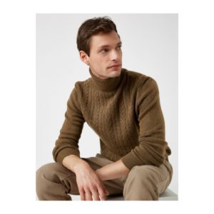 Koton Men's A.Brown Turtleneck Knitted