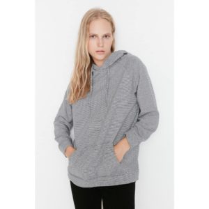 Trendyol Gray Oversize Hooded Knitted