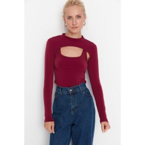 Trendyol Plum Double Layer Crop Knitted Blouse