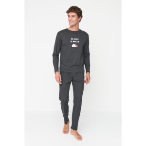 Trendyol Anthracite Men's Printed Regular Fit Knitted Pajamas