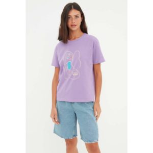 Trendyol Purple Printed Semi-Fit Knitted