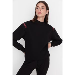 Trendyol Black Stand Up Loose Raised Knitted