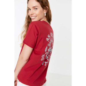 Trendyol Claret Red Printed Semi-fitted Knitted