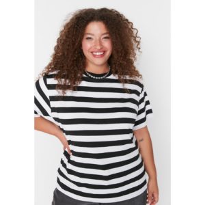 Trendyol Curve Black-White Striped Stand Up Collar