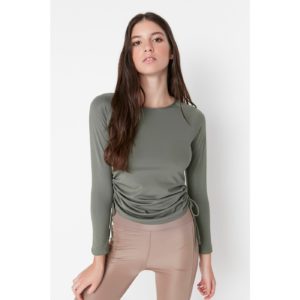 Trendyol Khaki Ruffle Detailed Diving Fabric Fitted Knitted
