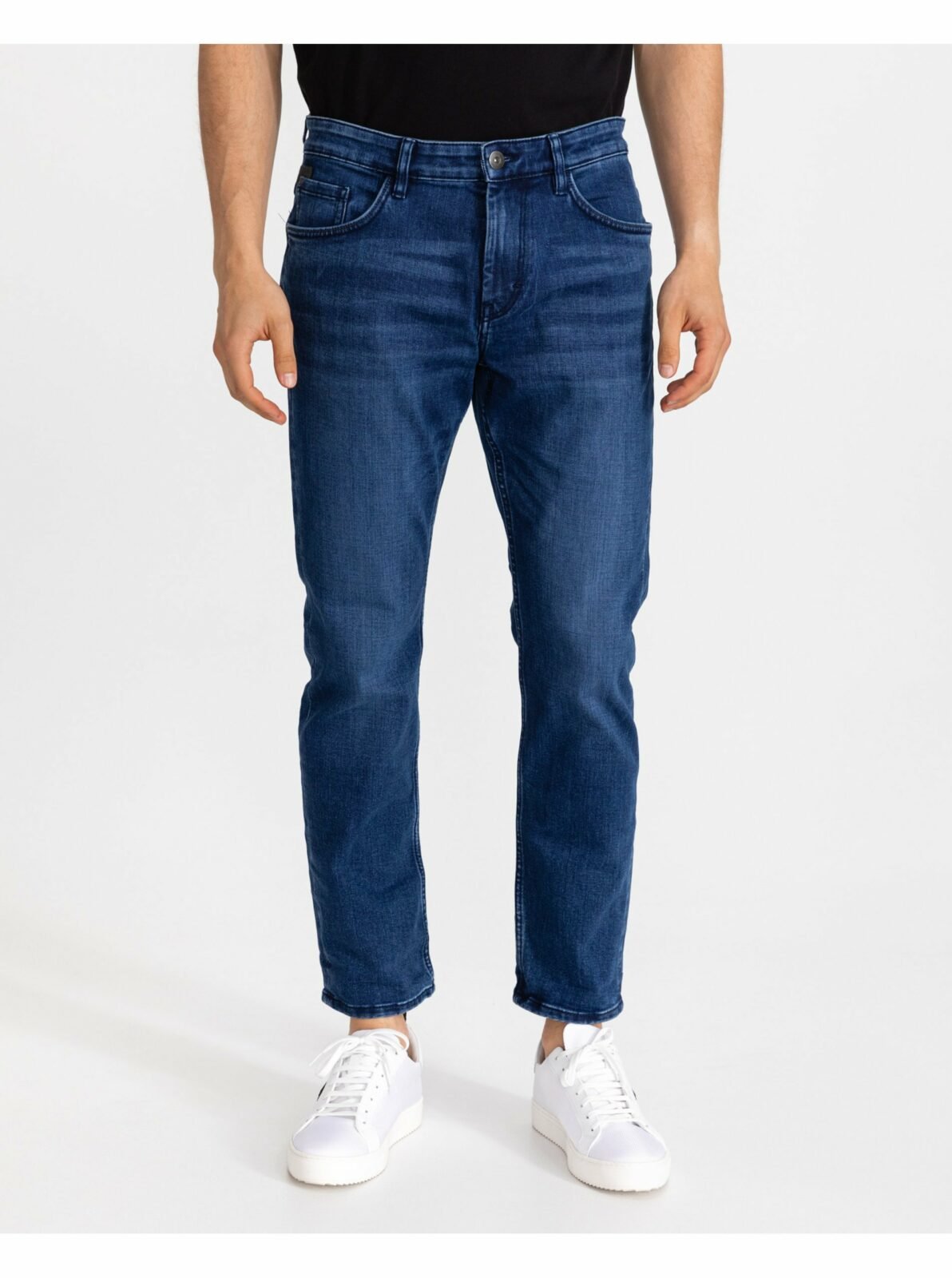 Modré pánské zkrácené slim fit džíny