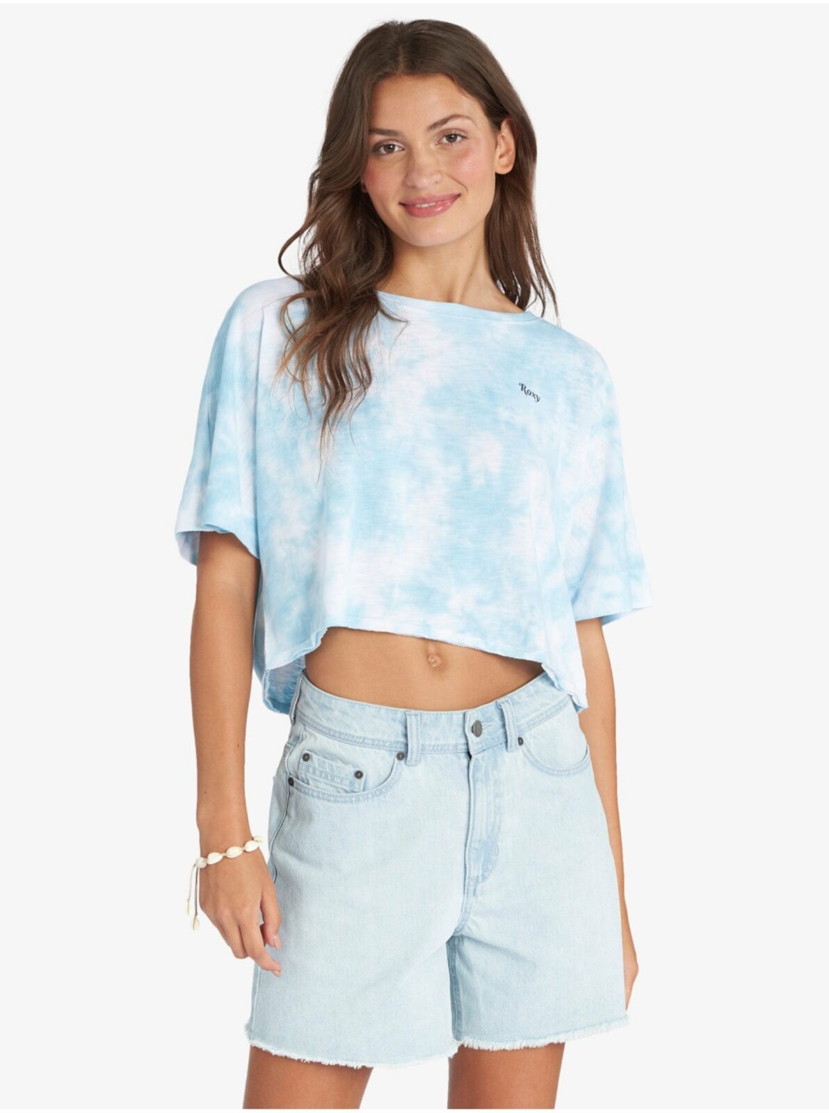 Bílo-modré dámské vzorované cropped tričko Roxy