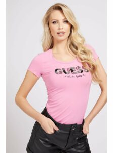 Guess růžové tričko Glitter