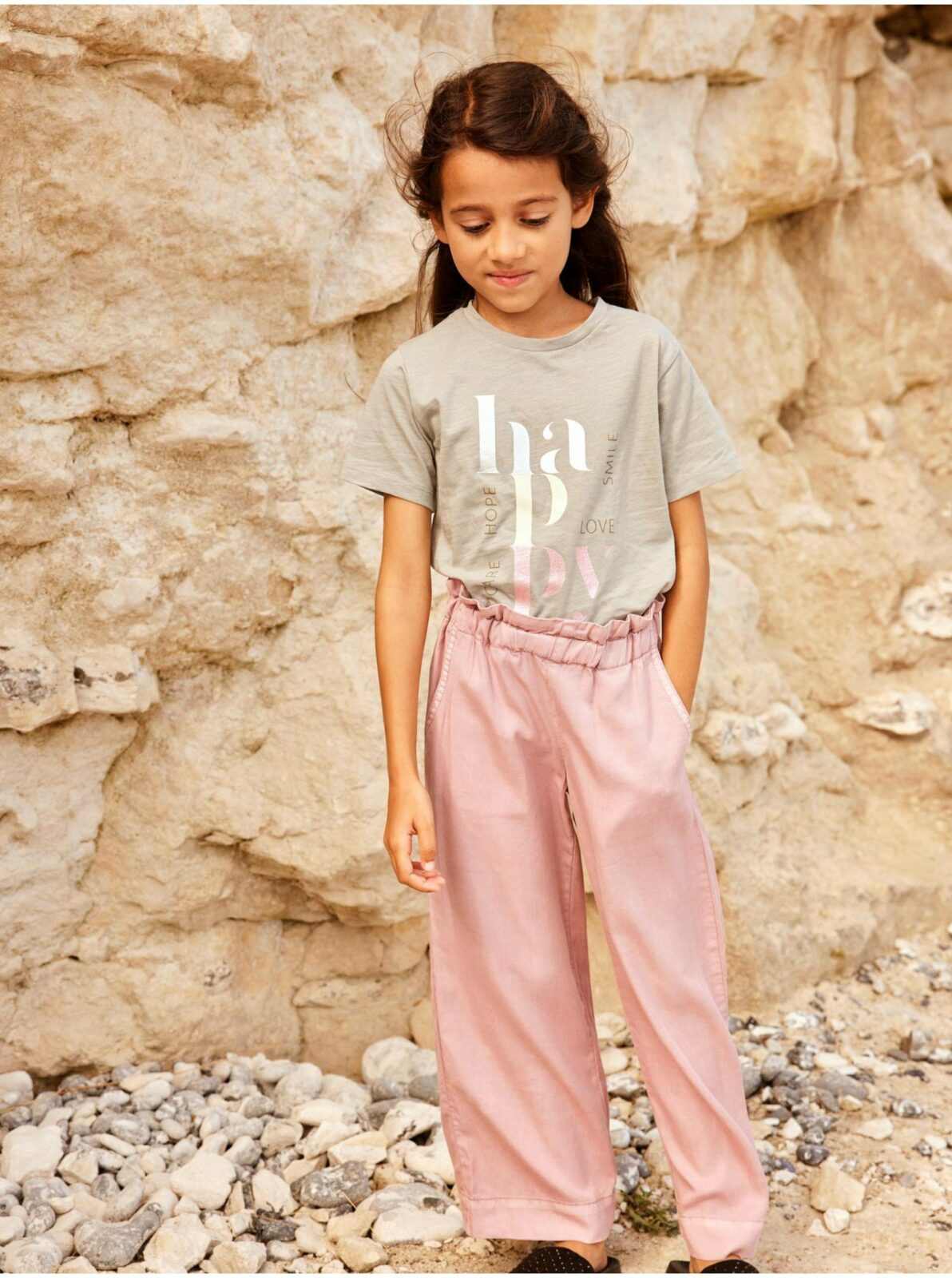 Růžové holčičí široké kalhoty name
