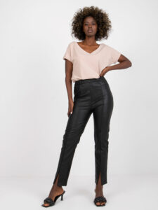 Black high-waisted leather trousers