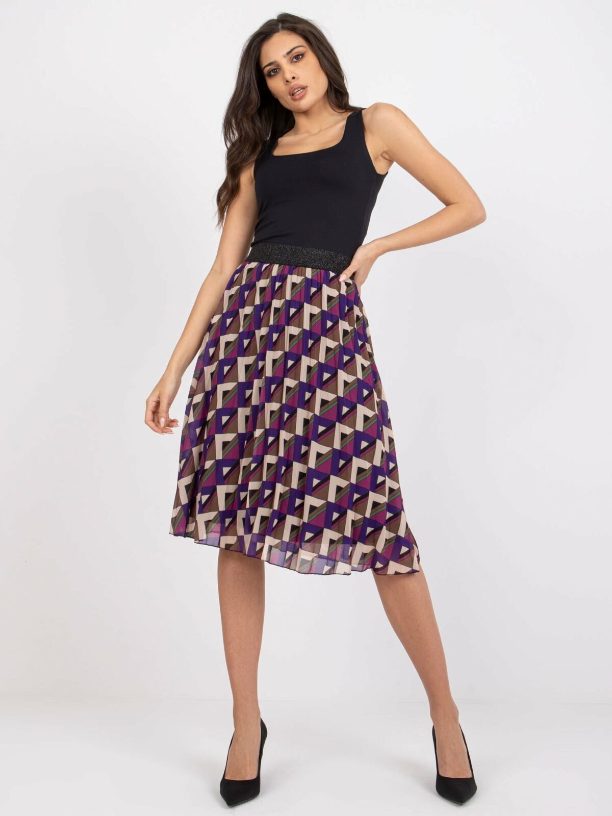 Fialovo-béžová plisovaná sukně