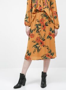 Hořčicová květovaná midi sukně Jacqueline de Yong