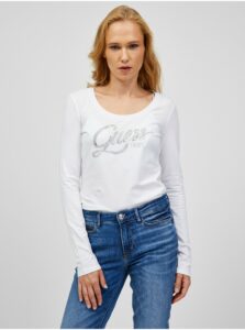 Bílé dámské tričko s dlouhým rukávem Guess